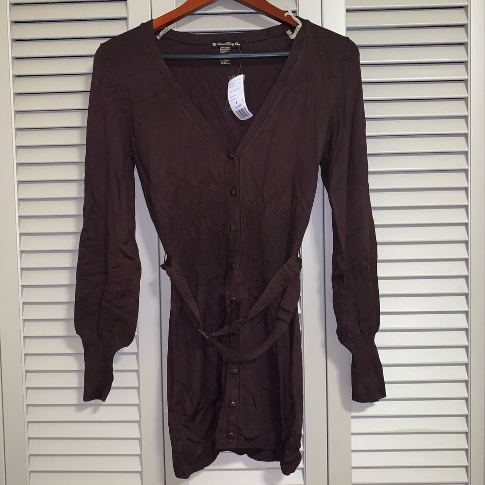 NWT Brown Long Length Button-Up Cardigan Sweater S